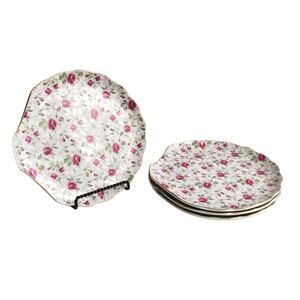 Vintage Lefton China 637 Rose Chintz Floral Print Luncheon Snack Plates Set of 4